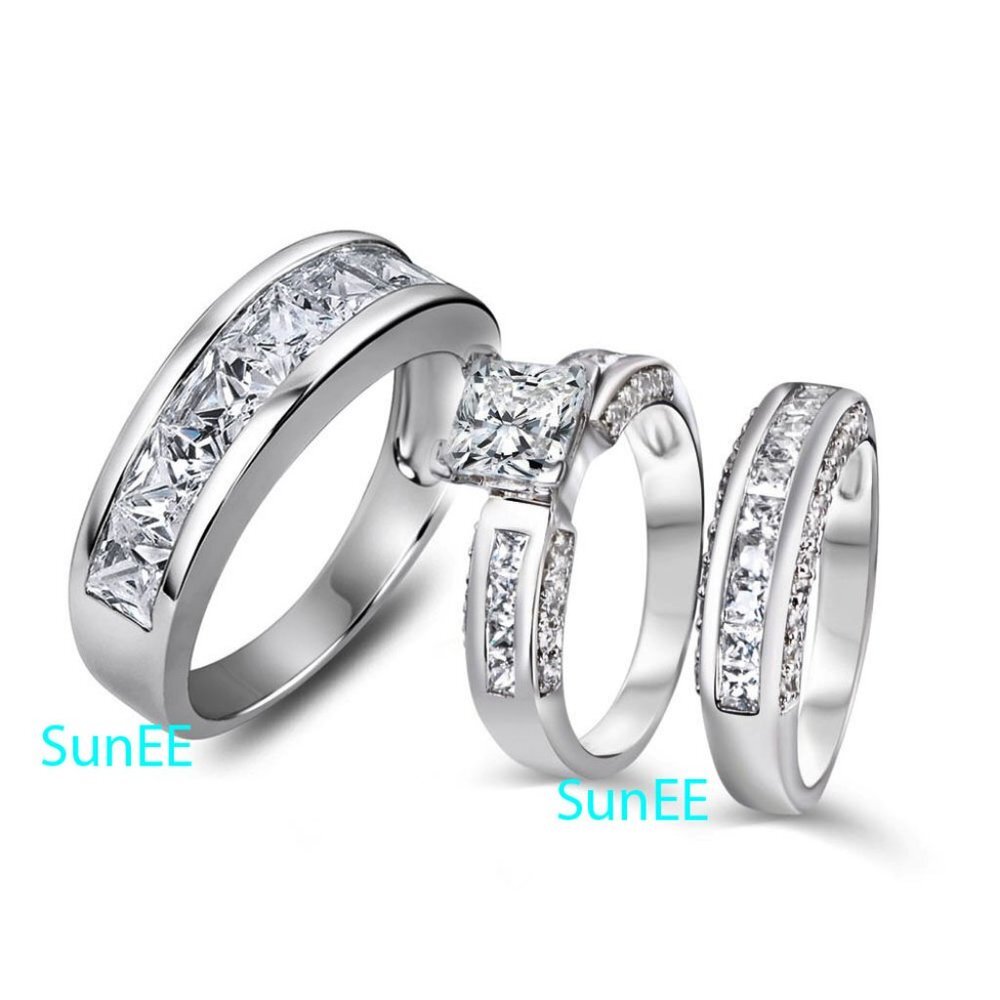 Real 925 His Hers Wedding Engagement Ring Set